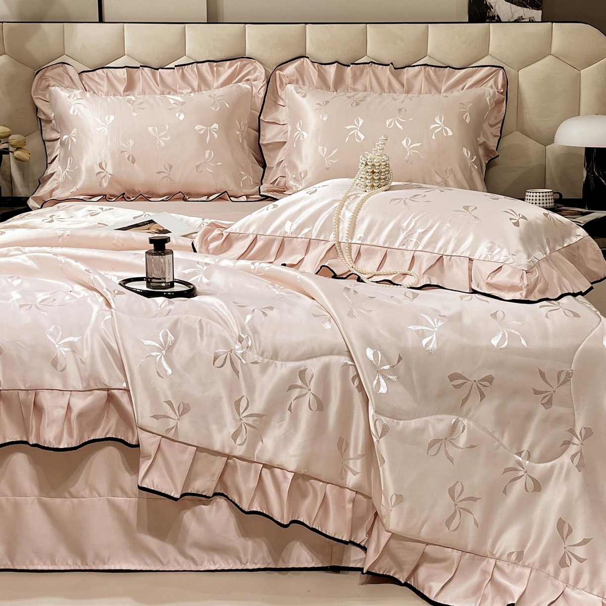 91家纺网 家纺一手货源 找家纺 慕希家纺 2026新款水洗真丝提花夏被夏凉被空调被-蝶序系列 蝶序-桃粉