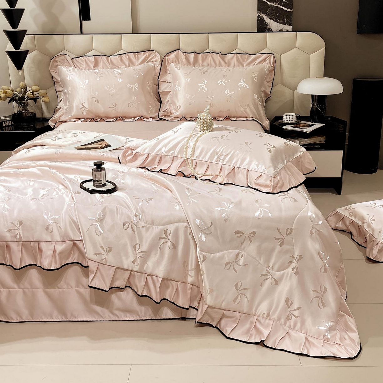 91家纺网 家纺一手货源 找家纺 慕希家纺 2026新款水洗真丝提花夏被夏凉被空调被-蝶序系列 蝶序-桃粉