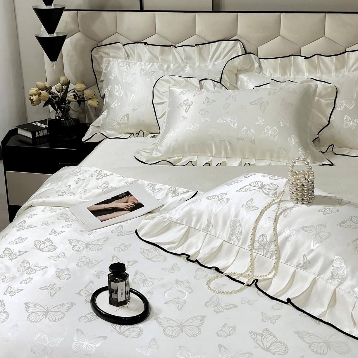 91家纺网 家纺一手货源 找家纺 慕希家纺 2026新款水洗真丝提花夏被夏凉被空调被-蝶序系列 蝶序-霜白