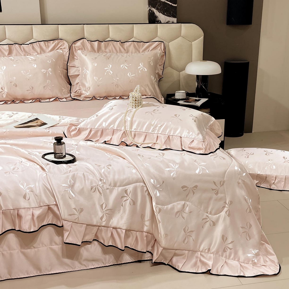 91家纺网 家纺一手货源 找家纺 慕希家纺 2026新款水洗真丝提花夏被夏凉被空调被-蝶序系列 蝶序-桃粉