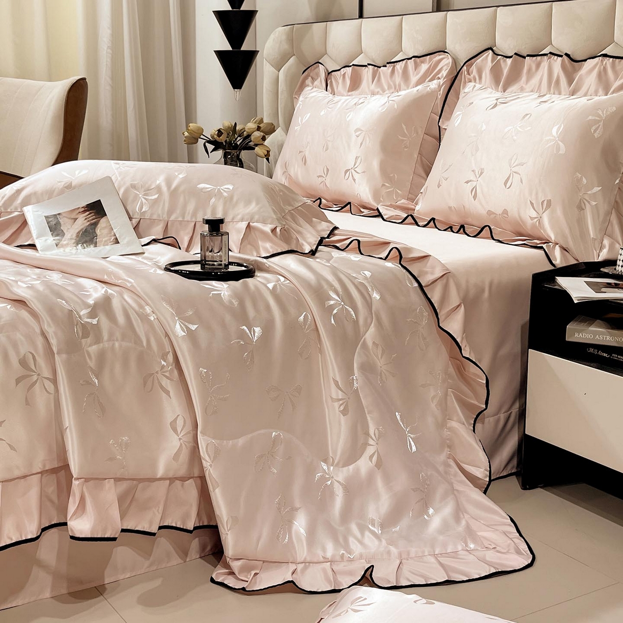 91家纺网 家纺一手货源 找家纺 慕希家纺 2026新款水洗真丝提花夏被夏凉被空调被-蝶序系列 蝶序-桃粉