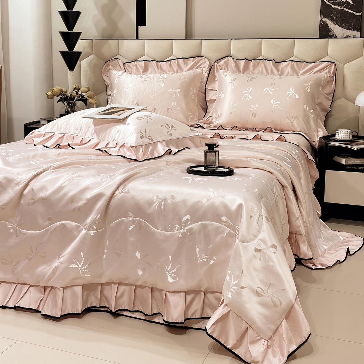 91家纺网 家纺一手货源 找家纺 慕希家纺 2026新款水洗真丝提花夏被夏凉被空调被-蝶序系列 蝶序-桃粉