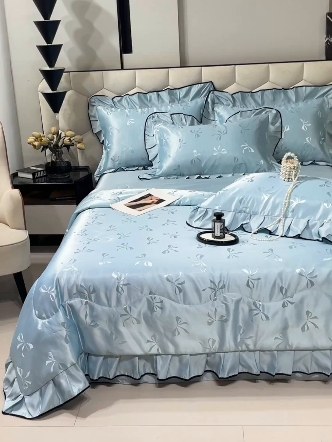 91家纺网 家纺一手货源 找家纺 慕希家纺 2026新款水洗真丝提花夏被夏凉被空调被-蝶序系列 蝶序-薄荷绿