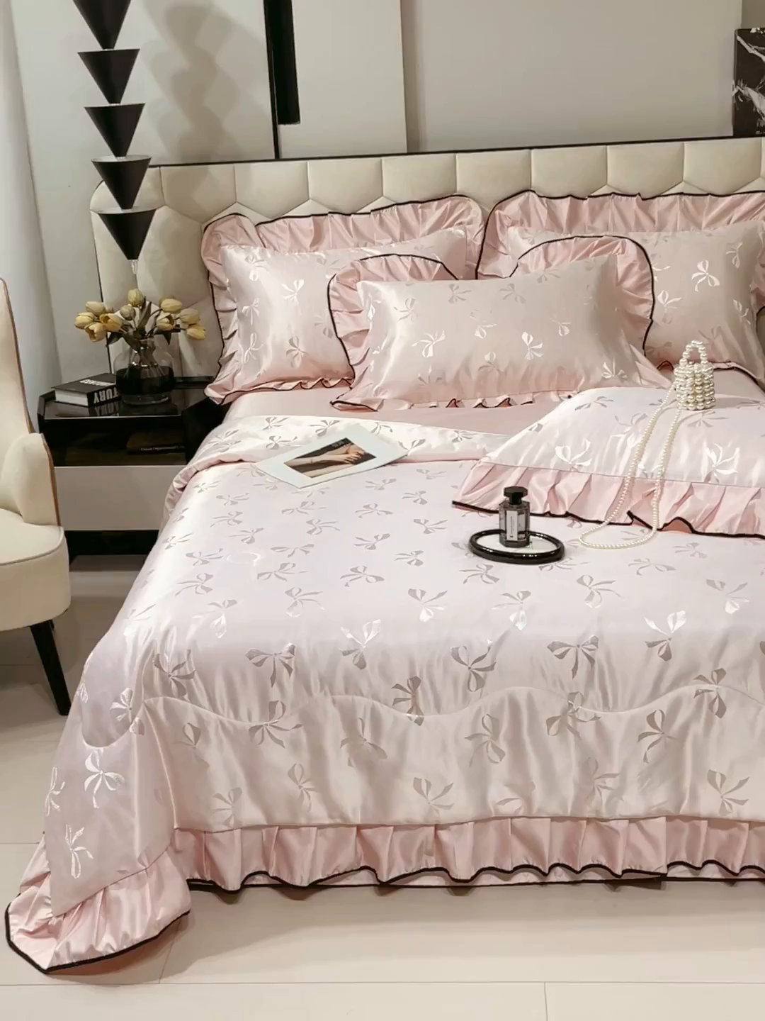 91家纺网 家纺一手货源 找家纺 慕希家纺 2026新款水洗真丝提花夏被夏凉被空调被-蝶序系列 蝶序-桃粉