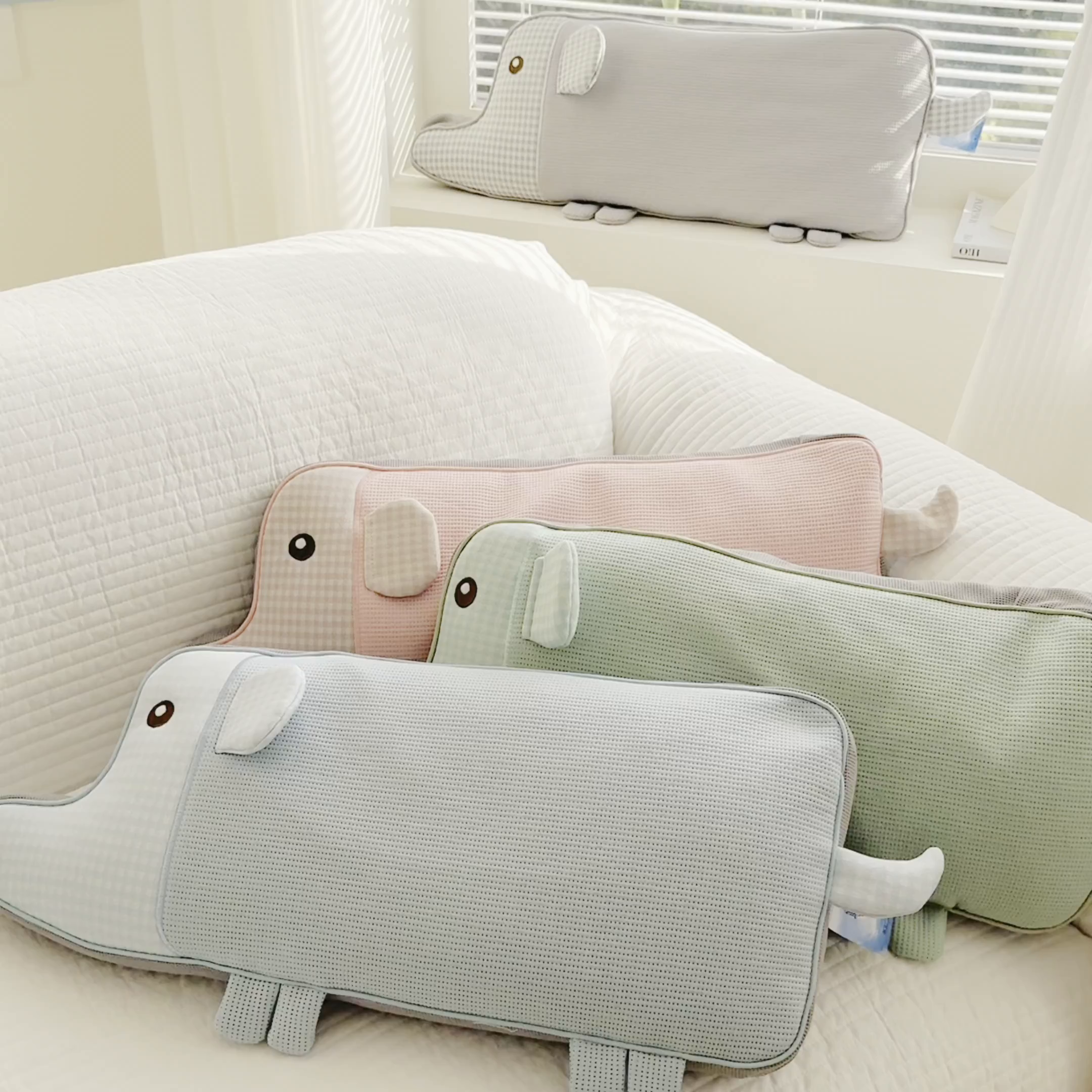 91家纺网 家纺一手货源 找家纺 （总）蔻眠 凉感丝卡通小象荞麦护颈枕夏季凉豆豆儿童枕芯学生枕头