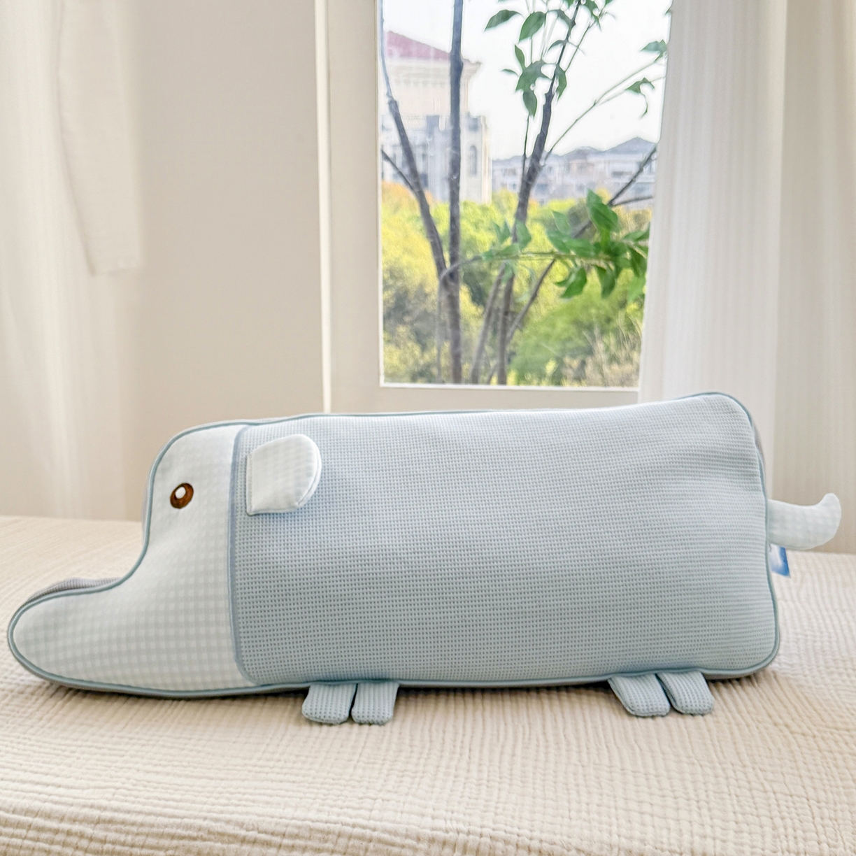 蔻眠 凉感丝卡通小象荞麦护颈枕夏季凉豆豆儿童枕芯学生枕头 凉感丝-小象蓝