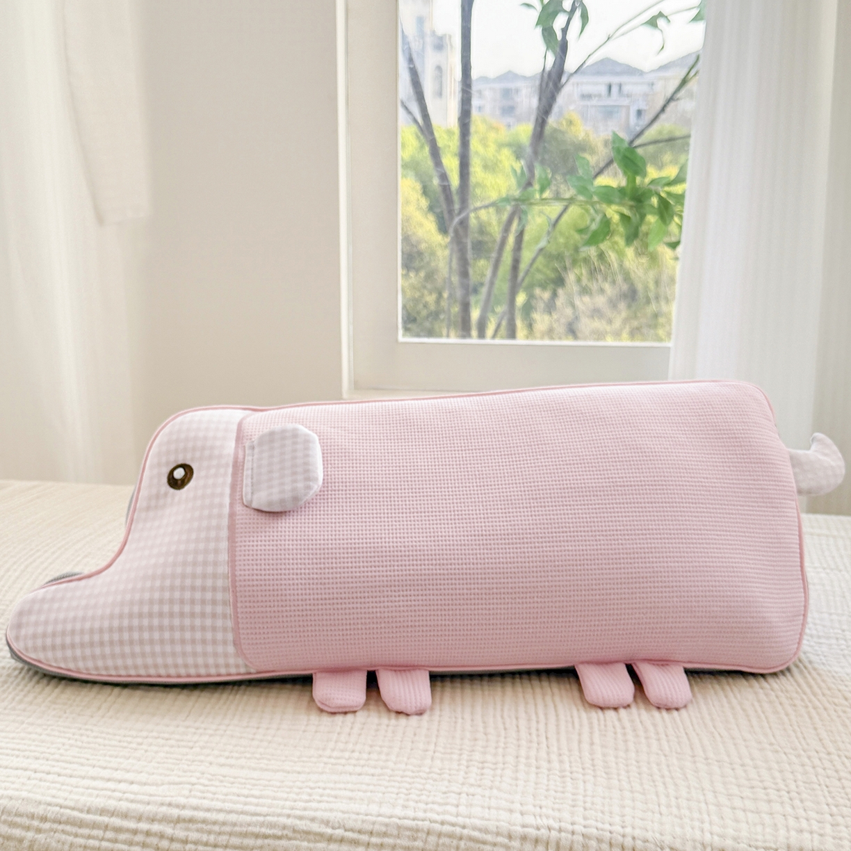 蔻眠 凉感丝卡通小象荞麦护颈枕夏季凉豆豆儿童枕芯学生枕头 凉感丝-小象粉