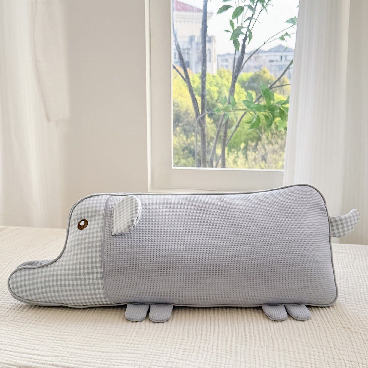 蔻眠 凉感丝卡通小象荞麦护颈枕夏季凉豆豆儿童枕芯学生枕头 凉感丝-小象灰