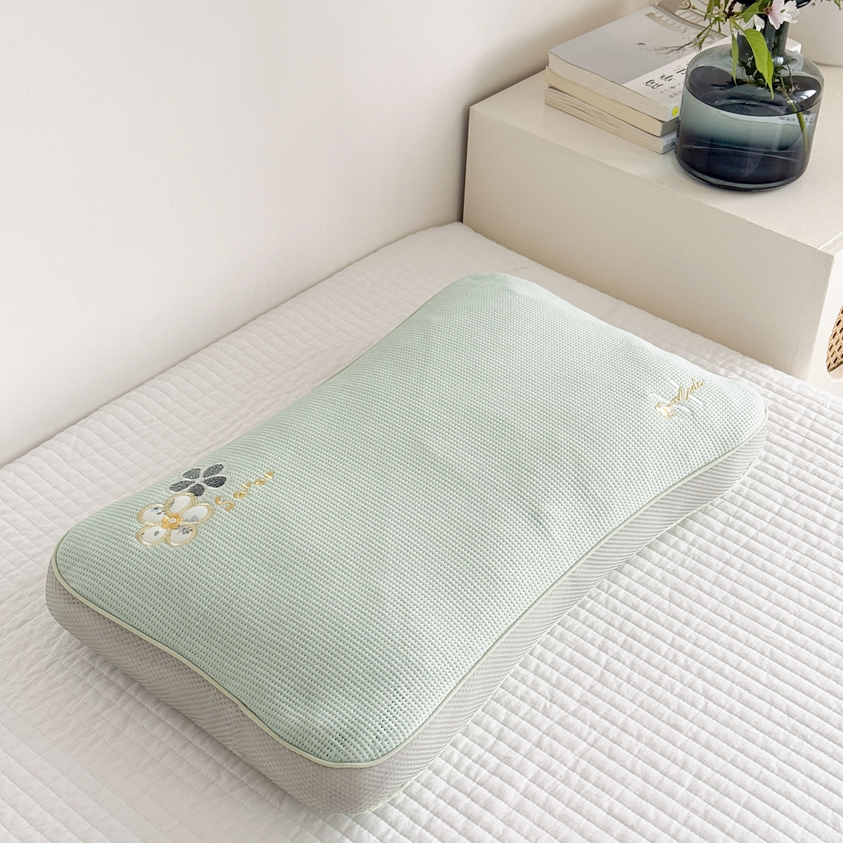 蔻眠 凉感丝花眠立体荞麦护颈枕芯夏季凉豆豆枕头 花眠立体-绿色