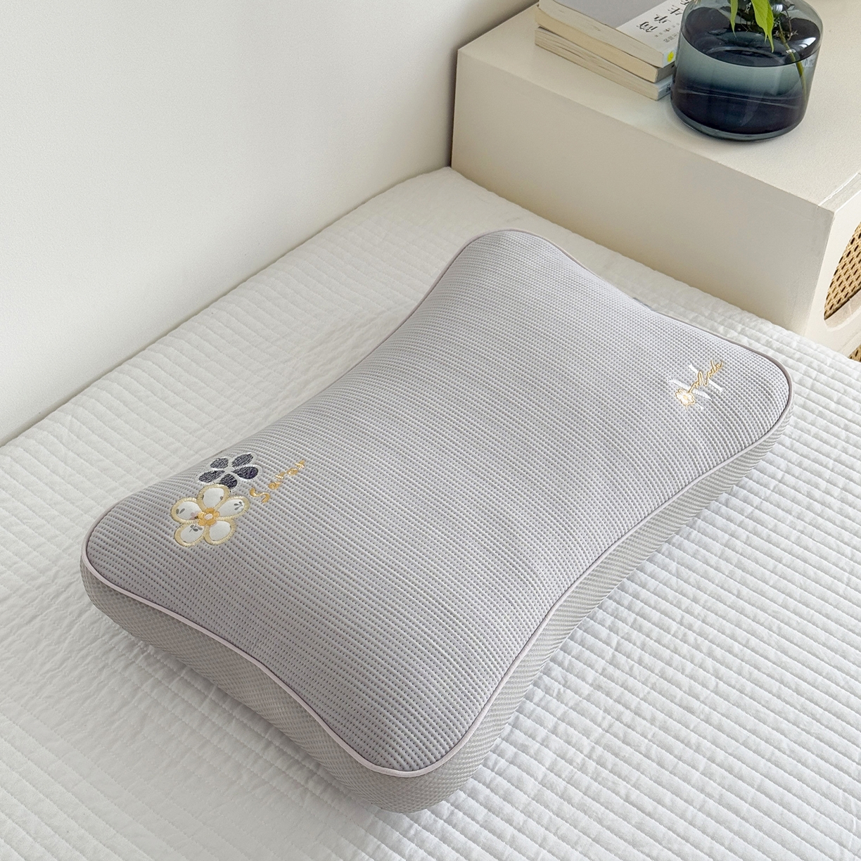 蔻眠 凉感丝花眠立体荞麦护颈枕芯夏季凉豆豆枕头 花眠立体-灰色