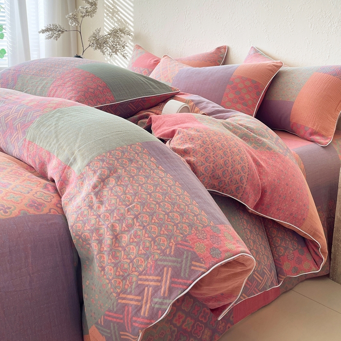 91家纺网 家纺一手货源 找家纺 （总）春皖家纺 2026新款提花双层纱纯棉全棉四件套