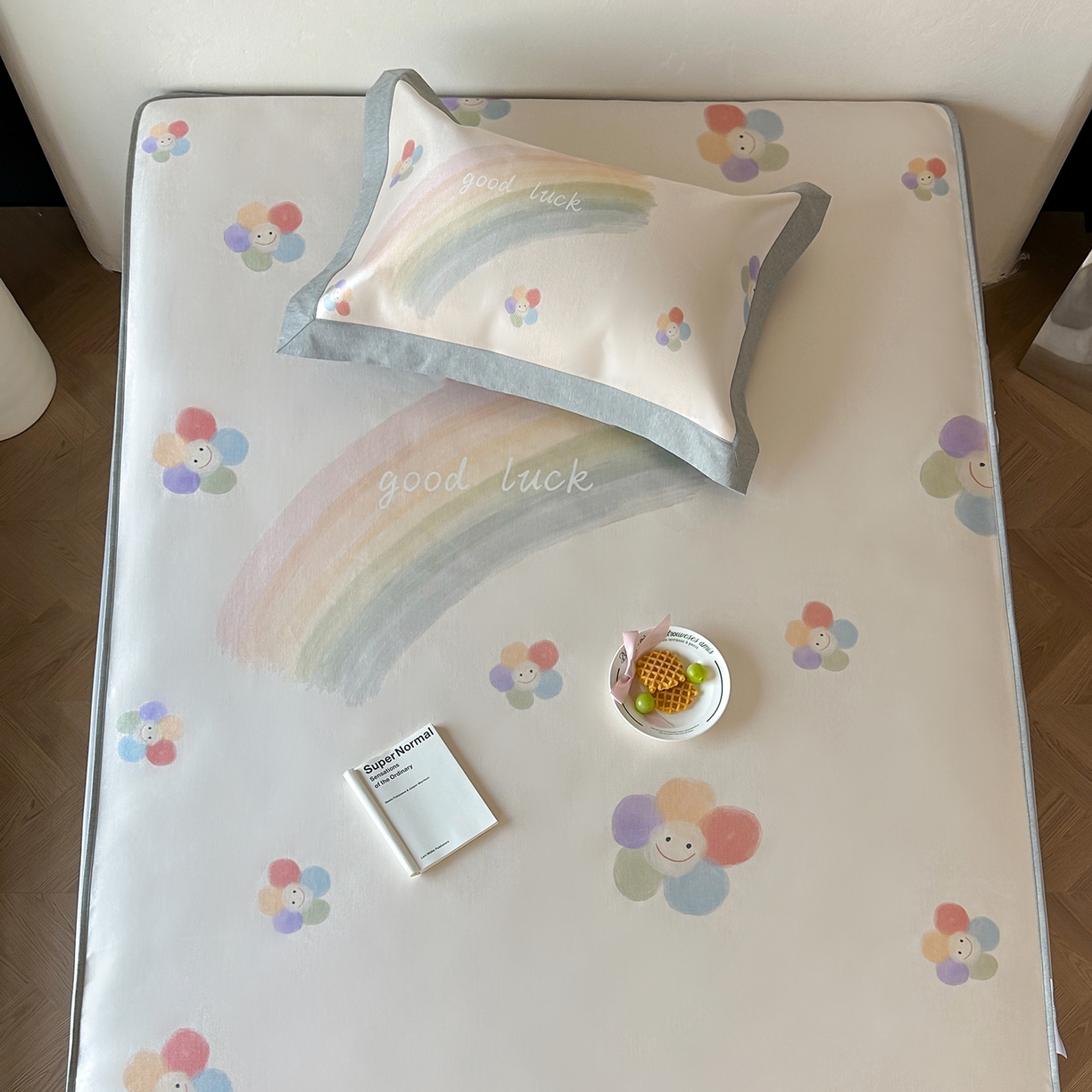 JUICY 橘滋家纺 2026新款高端A类原创设计卡通数码印花冰丝席凉席 床笠款彩虹花