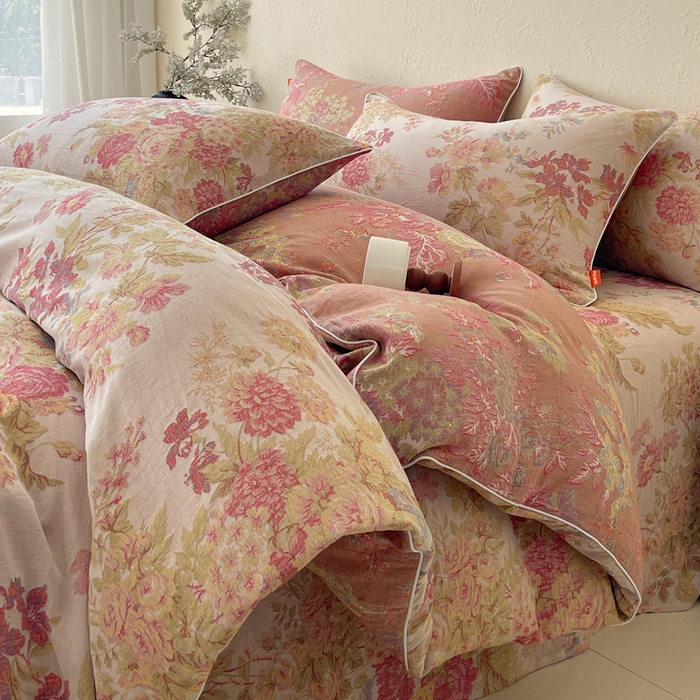 91家纺网 家纺一手货源 找家纺 （总）春皖家纺 2026新款提花双层纱纯棉全棉四件套