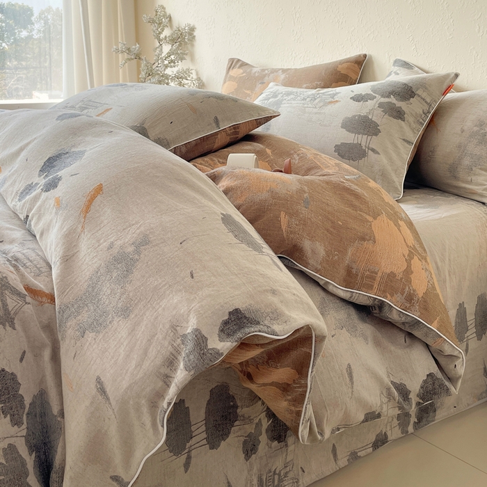 91家纺网 家纺一手货源 找家纺 春皖家纺 2026春夏新款天丝棉刺绣四件套 钛绮灰