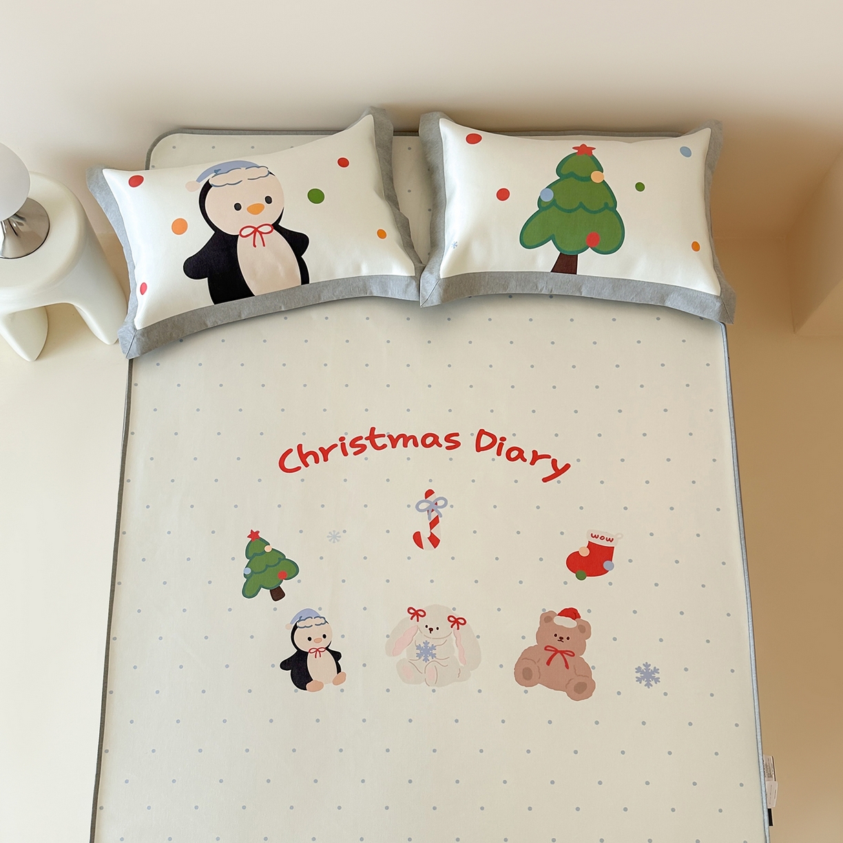 JUICY 橘滋家纺 2026新款高端A类原创设计卡通数码印花冰丝席凉席 床笠款圣诞日记