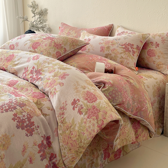 春皖家纺 2026新款提花双层纱纯棉全棉四件套 霞沫