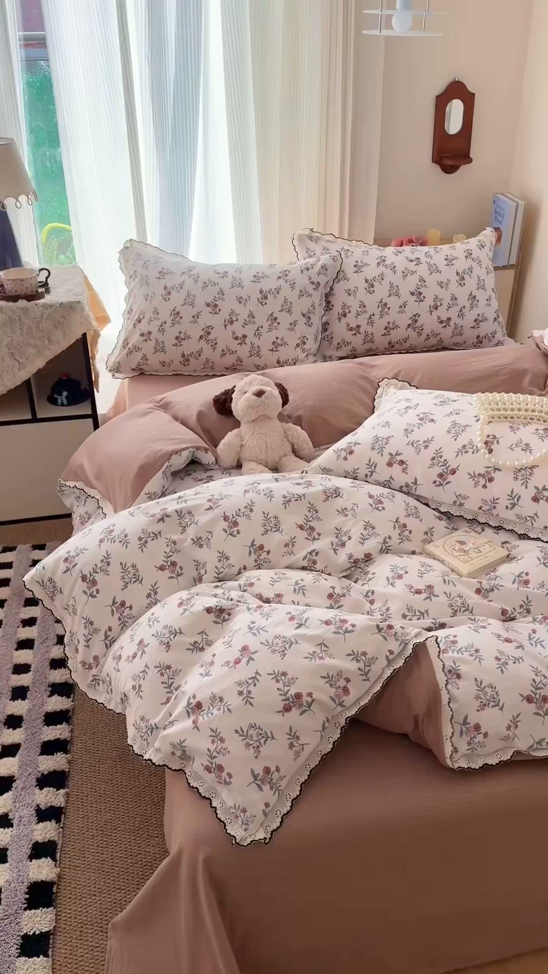 91家纺网 家纺一手货源 找家纺 （总）温眠家纺 2026新款针织提花双层纱全棉蕾丝花边四件套