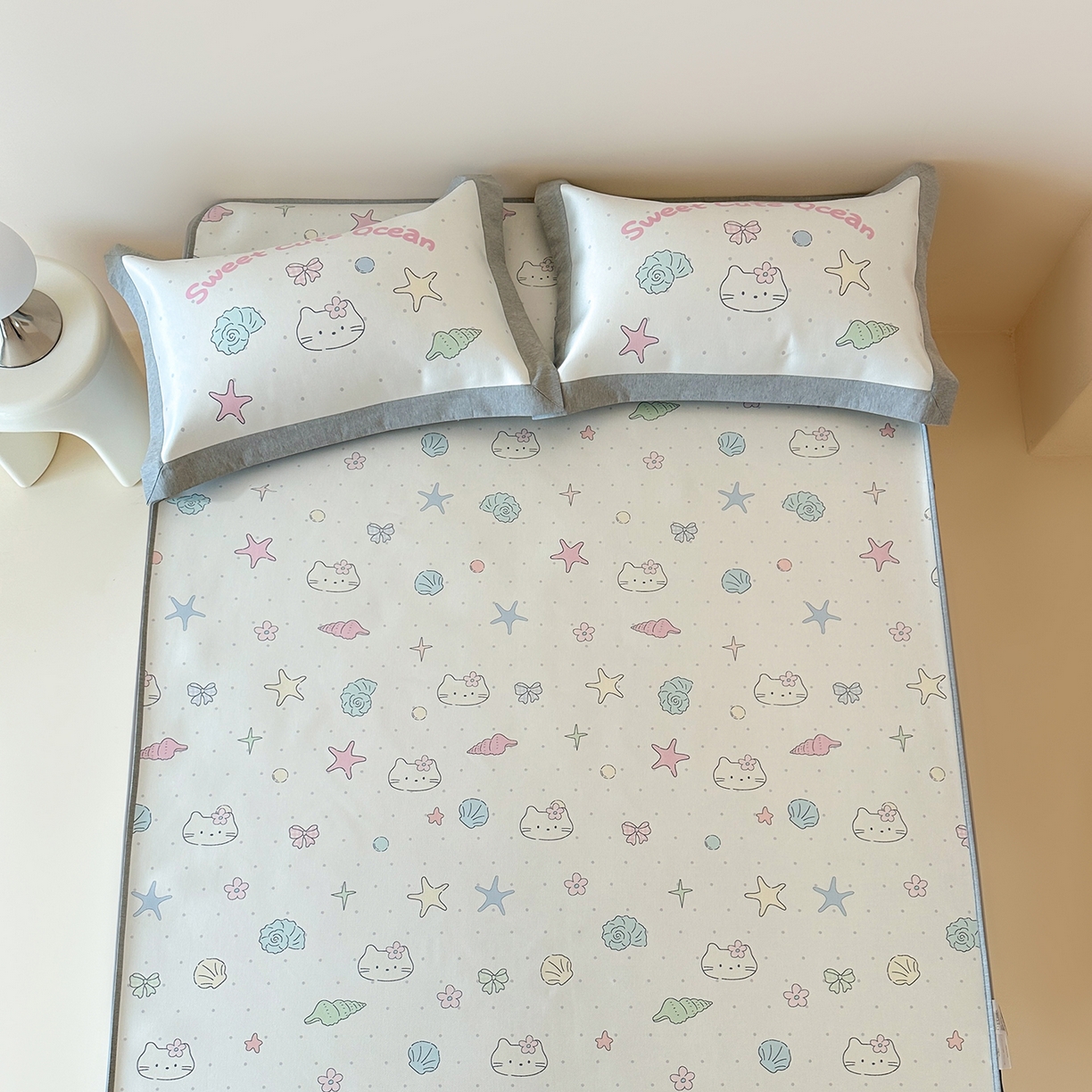 JUICY 橘滋家纺 2026新款高端A类原创设计卡通数码印花冰丝席凉席 床笠款星砂与猫