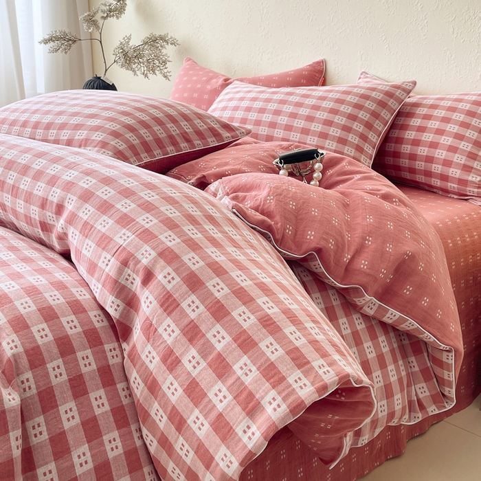 春皖家纺 2026新款提花双层纱纯棉全棉四件套 思柔-粉红