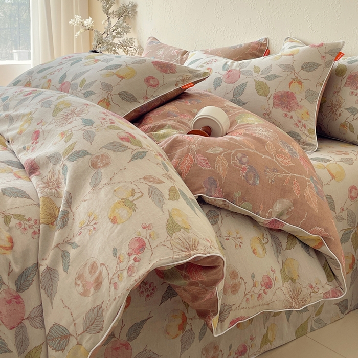 91家纺网 家纺一手货源 找家纺 春皖家纺 2026新款提花双层纱纯棉全棉四件套 稔秋