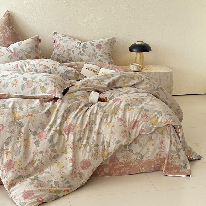 91家纺网 家纺一手货源 找家纺 春皖家纺 2026新款提花双层纱纯棉全棉四件套 稔秋