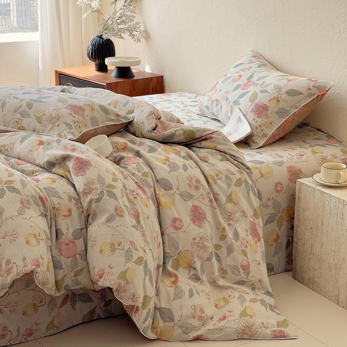 91家纺网 家纺一手货源 找家纺 春皖家纺 2026新款提花双层纱纯棉全棉四件套 稔秋