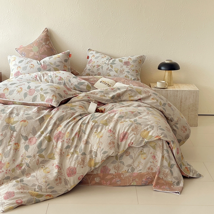 91家纺网 家纺一手货源 找家纺 春皖家纺 2026新款提花双层纱纯棉全棉四件套 稔秋