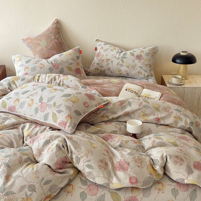 91家纺网 家纺一手货源 找家纺 春皖家纺 2026新款提花双层纱纯棉全棉四件套 稔秋