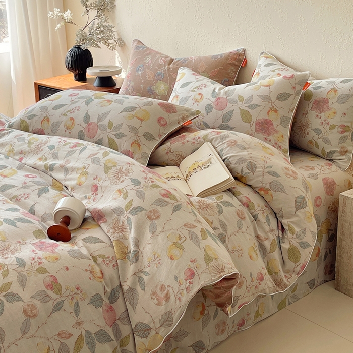 91家纺网 家纺一手货源 找家纺 春皖家纺 2026新款提花双层纱纯棉全棉四件套 稔秋