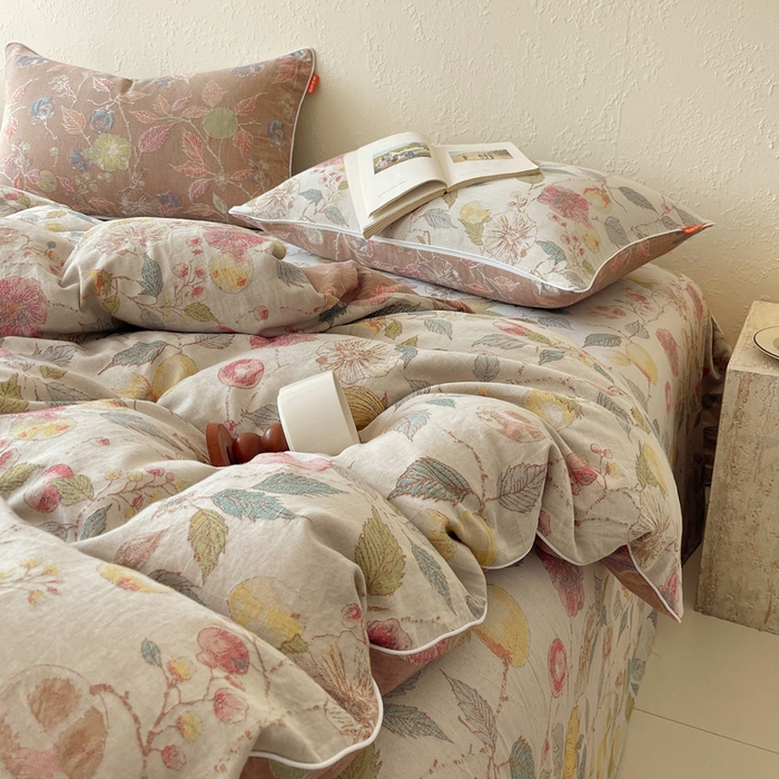 91家纺网 家纺一手货源 找家纺 春皖家纺 2026新款提花双层纱纯棉全棉四件套 稔秋