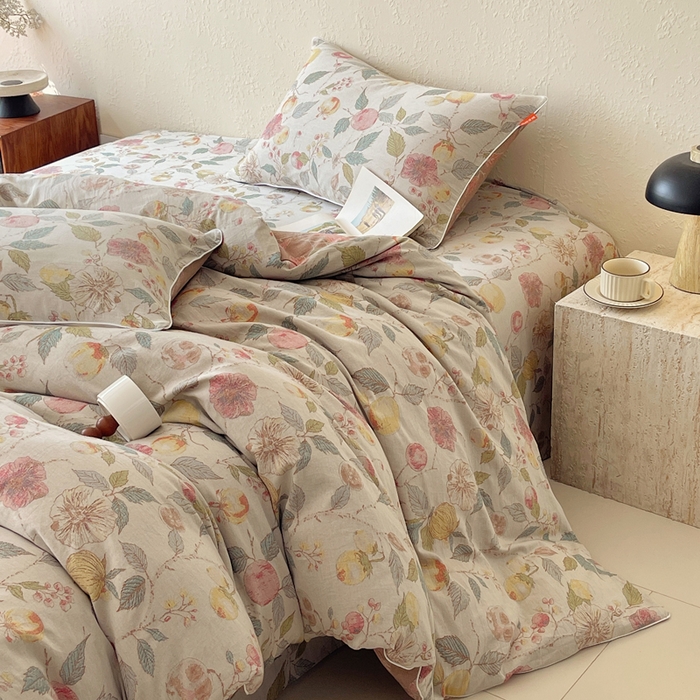 91家纺网 家纺一手货源 找家纺 春皖家纺 2026新款提花双层纱纯棉全棉四件套 稔秋