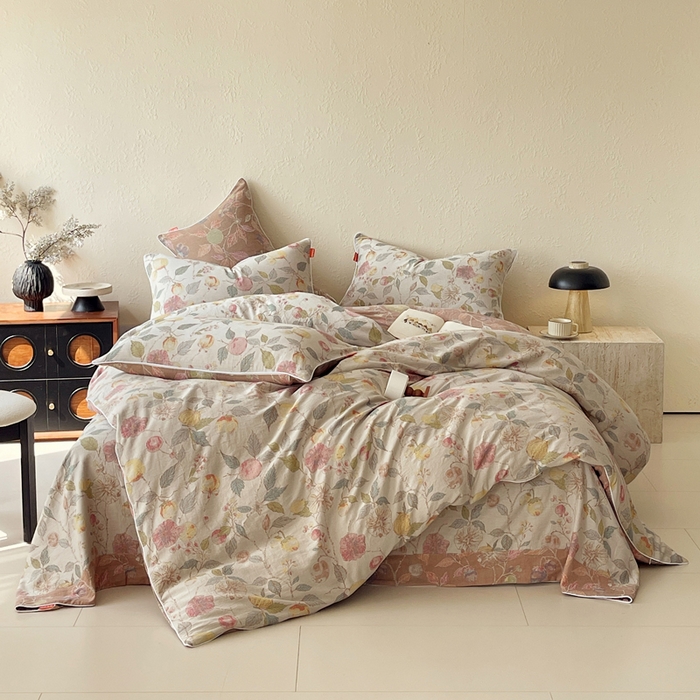 91家纺网 家纺一手货源 找家纺 春皖家纺 2026新款提花双层纱纯棉全棉四件套 稔秋