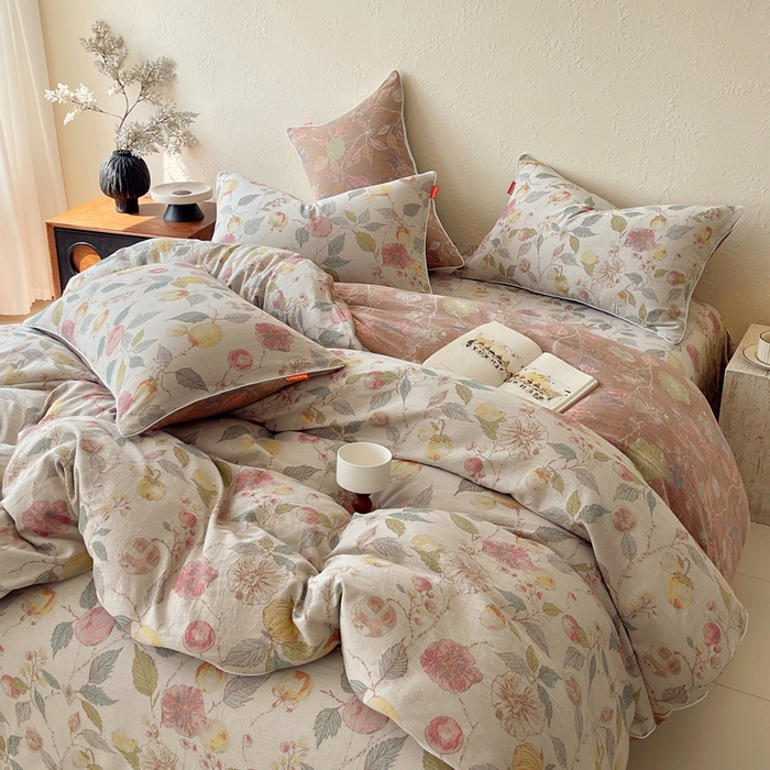 91家纺网 家纺一手货源 找家纺 春皖家纺 2026新款提花双层纱纯棉全棉四件套 稔秋