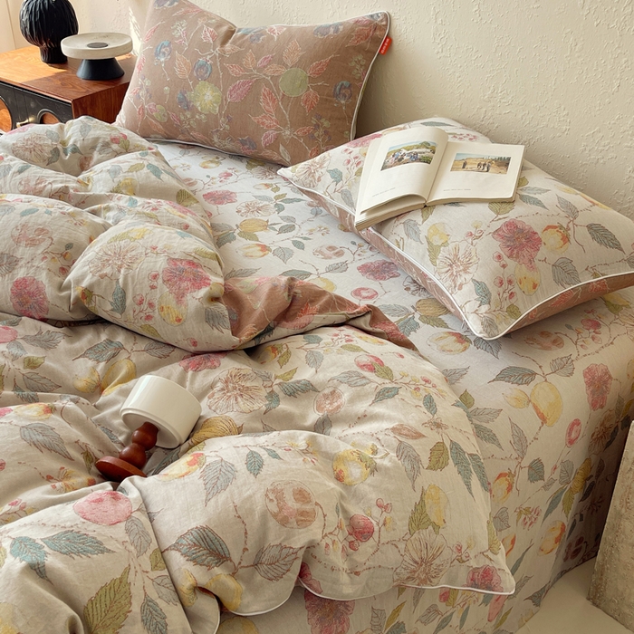 91家纺网 家纺一手货源 找家纺 春皖家纺 2026新款提花双层纱纯棉全棉四件套 稔秋