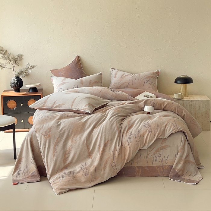 91家纺网 家纺一手货源 找家纺 春皖家纺 2026新款提花双层纱纯棉全棉四件套 瑾璃