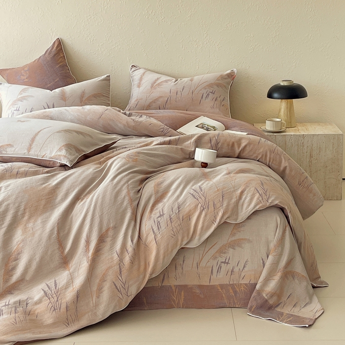 91家纺网 家纺一手货源 找家纺 春皖家纺 2026新款提花双层纱纯棉全棉四件套 瑾璃