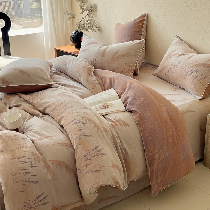 91家纺网 家纺一手货源 找家纺 春皖家纺 2026新款提花双层纱纯棉全棉四件套 瑾璃