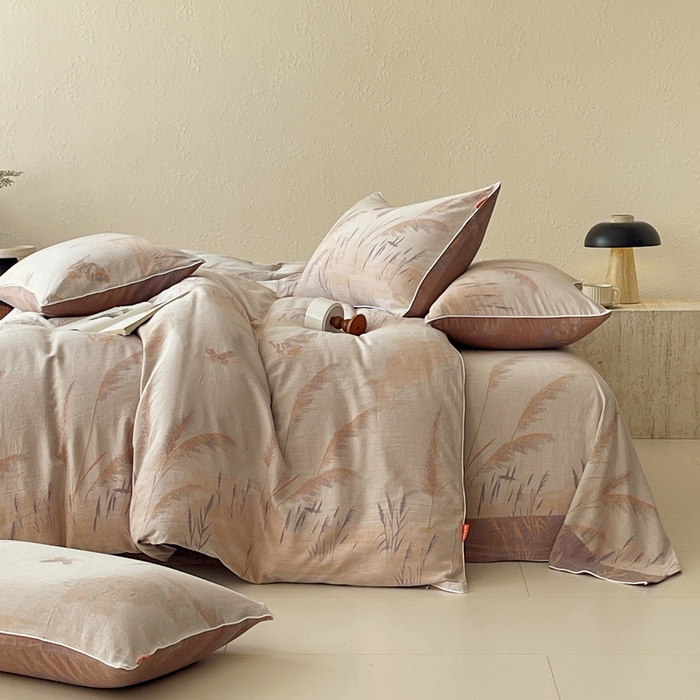 91家纺网 家纺一手货源 找家纺 春皖家纺 2026新款提花双层纱纯棉全棉四件套 瑾璃