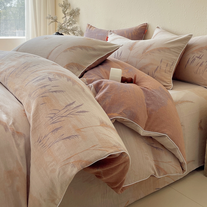 春皖家纺 2026新款提花双层纱纯棉全棉四件套 瑾璃