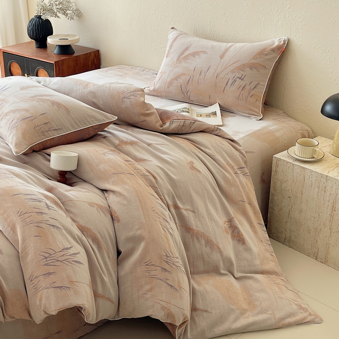 91家纺网 家纺一手货源 找家纺 春皖家纺 2026新款提花双层纱纯棉全棉四件套 瑾璃