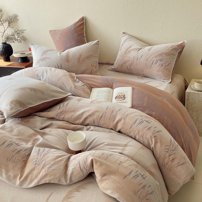 91家纺网 家纺一手货源 找家纺 春皖家纺 2026新款提花双层纱纯棉全棉四件套 瑾璃