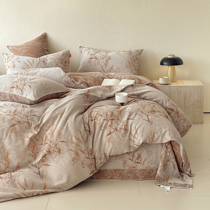 91家纺网 家纺一手货源 找家纺 春皖家纺 2026新款提花双层纱纯棉全棉四件套 金穗