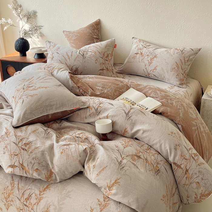 91家纺网 家纺一手货源 找家纺 春皖家纺 2026新款提花双层纱纯棉全棉四件套 金穗