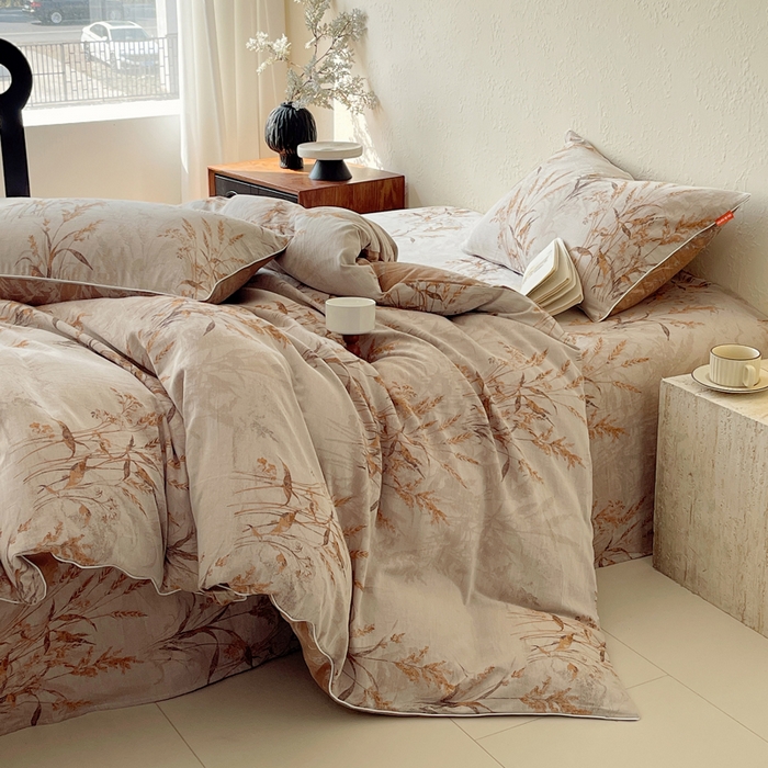 91家纺网 家纺一手货源 找家纺 春皖家纺 2026新款提花双层纱纯棉全棉四件套 金穗