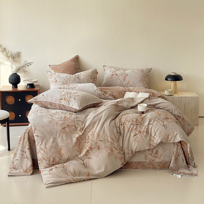 91家纺网 家纺一手货源 找家纺 春皖家纺 2026新款提花双层纱纯棉全棉四件套 金穗