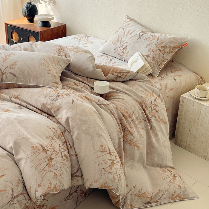 91家纺网 家纺一手货源 找家纺 春皖家纺 2026新款提花双层纱纯棉全棉四件套 金穗