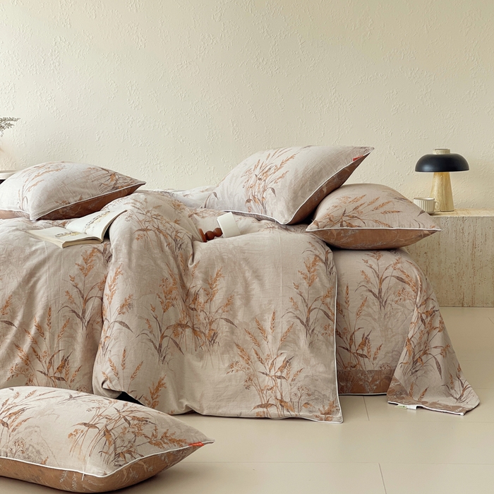 91家纺网 家纺一手货源 找家纺 春皖家纺 2026新款提花双层纱纯棉全棉四件套 金穗