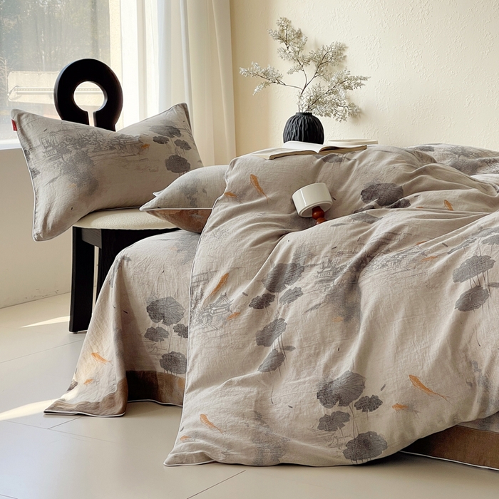 91家纺网 家纺一手货源 找家纺 春皖家纺 2026新款提花双层纱纯棉全棉四件套 荷芷