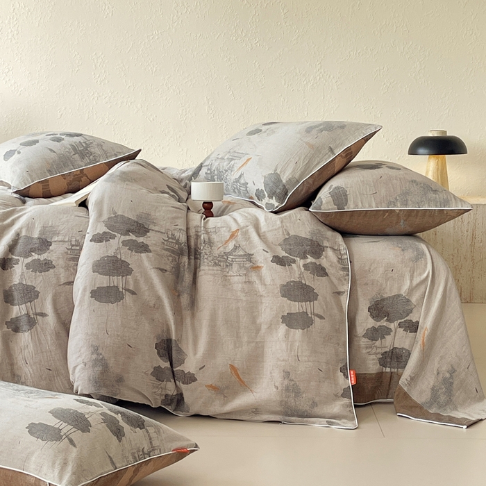 91家纺网 家纺一手货源 找家纺 春皖家纺 2026新款提花双层纱纯棉全棉四件套 荷芷