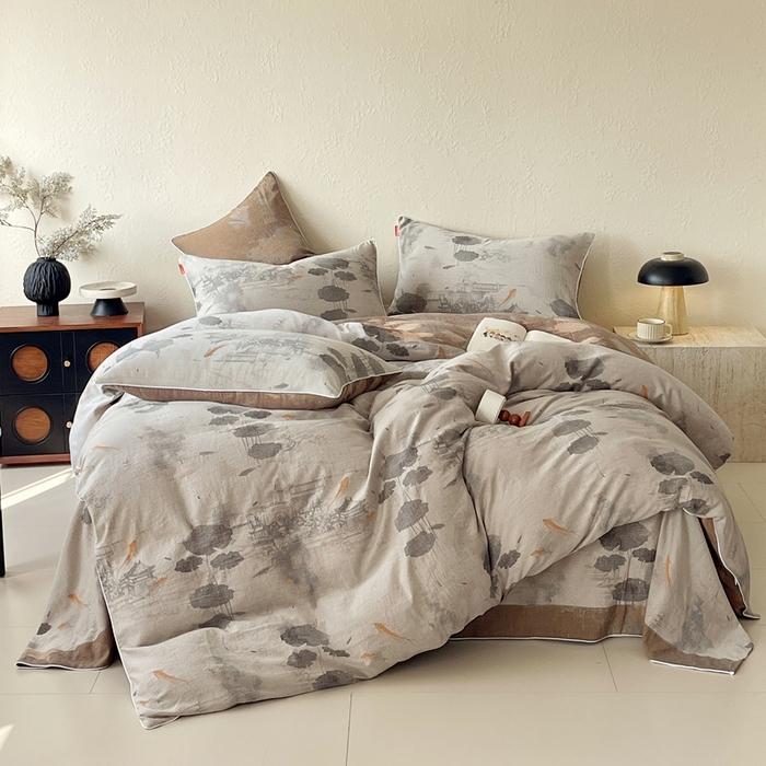 91家纺网 家纺一手货源 找家纺 春皖家纺 2026新款提花双层纱纯棉全棉四件套 荷芷